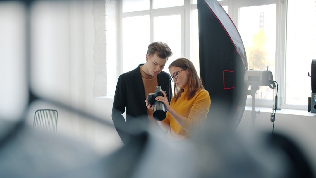 Journalist interviewing a guest in a studio