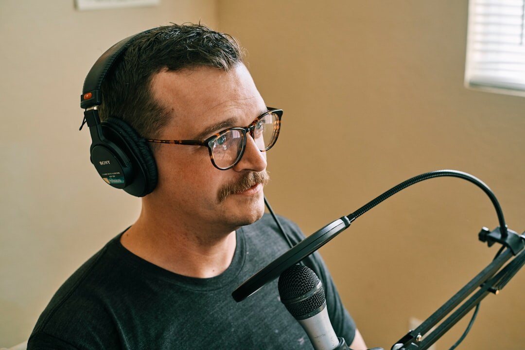 radio journalist recording podcast